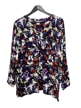 CJ Banks Floral Print V-Neck Blouse - Size 2X